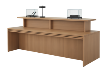 Contemporary Wooden Reception Desk with Display office furniture isolated on a transparent background