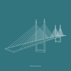Line art vector of Penang Bridge, an iconic bridge connects Penang Island to Penang Mainland