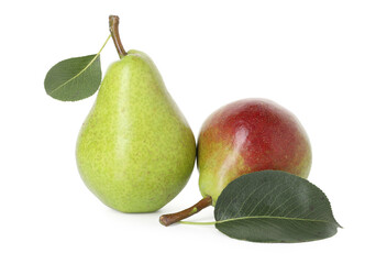 Two whole ripe pears isolated on white