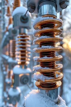 High voltage substation insulators in snowy conditions for energy distribution equipment