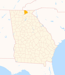 Map of the County Union (Georgia, US) showing the Federal State with the highlighted County