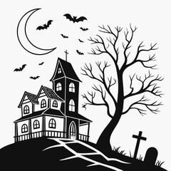 Horizontal Halloween Background illustration in flat style