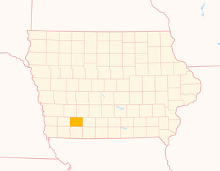 Map of the County Adams (Iowa, US) showing the Federal State with the highlighted County