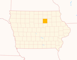 Map of the County Butler (Iowa, US) showing the Federal State with the highlighted County