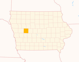 Map of the County Carroll (Iowa, US) showing the Federal State with the highlighted County
