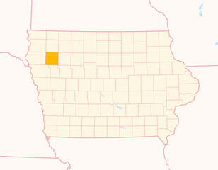 Map of the County Cherokee (Iowa, US) showing the Federal State with the highlighted County