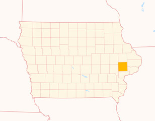 Map of the County Cedar (Iowa, US) showing the Federal State with the highlighted County