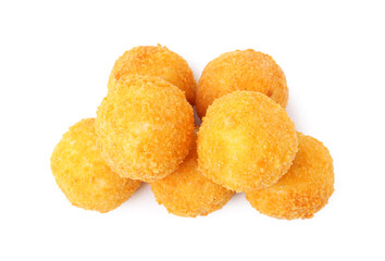 Delicious fried croquette balls isolated on white, top view