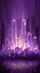 Obraz premium Purple crystalline city reflecting in a still pool.