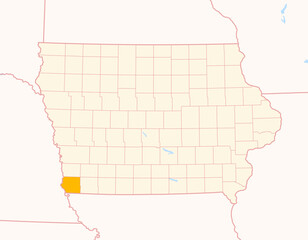 Map of the County Fremont (Iowa, US) showing the Federal State with the highlighted County