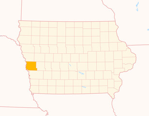 Map of the County Harrison (Iowa, US) showing the Federal State with the highlighted County