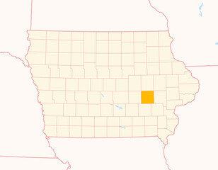 Map of the County Iowa (Iowa, US) showing the Federal State with the highlighted County