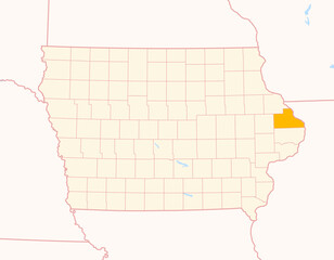 Map of the County Jackson (Iowa, US) showing the Federal State with the highlighted County