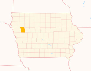 Map of the County Ida (Iowa, US) showing the Federal State with the highlighted County