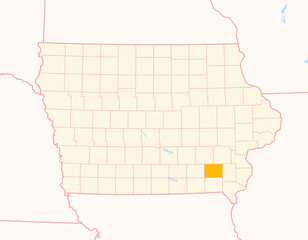 Map of the County Jefferson (Iowa, US) showing the Federal State with the highlighted County