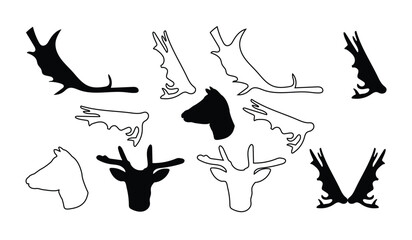 Set of vector antler silhouettes of deer