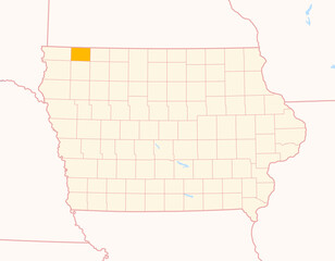 Map of the County Osceola (Iowa, US) showing the Federal State with the highlighted County