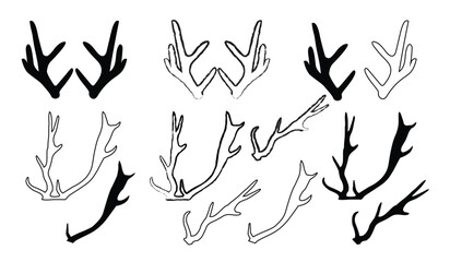 Set of vector deer antlers and horns