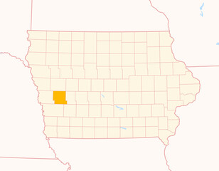 Map of the County Shelby (Iowa, US) showing the Federal State with the highlighted County