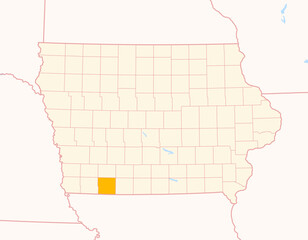 Map of the County Taylor (Iowa, US) showing the Federal State with the highlighted County