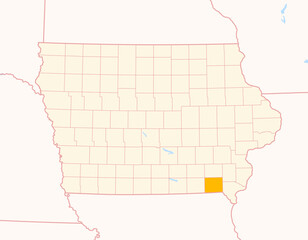 Map of the County Van Buren (Iowa, US) showing the Federal State with the highlighted County