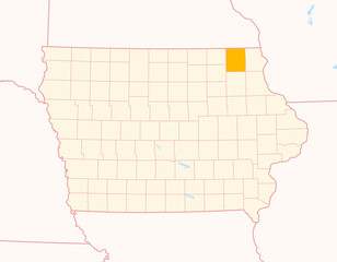 Map of the County Winneshiek (Iowa, US) showing the Federal State with the highlighted County