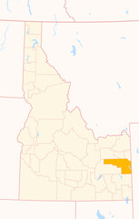 Map of the County Bonneville (Idaho, US) showing the Federal State with the highlighted County