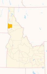 Map of the County Latah (Idaho, US) showing the Federal State with the highlighted County