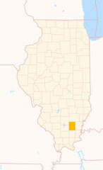 Map of the County Hamilton (Illinois, US) showing the Federal State with the highlighted County