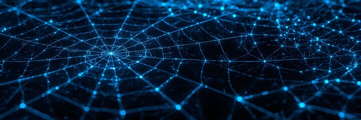 Obraz premium Abstract network connection structure with blue glowing dots and lines, representing the digital communication and technology of the future world