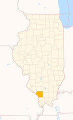Map of the County Jackson (Illinois, US) showing the Federal State with the highlighted County