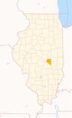 Map of the County Moultrie (Illinois, US) showing the Federal State with the highlighted County