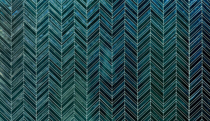 Deep Teal and Blue Chevron mosaic tile Pattern. Abstract Herringbone Tiling Texture. A trendy, modern background for interior design or web banner.