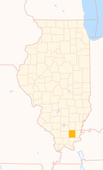 Map of the County Saline (Illinois, US) showing the Federal State with the highlighted County
