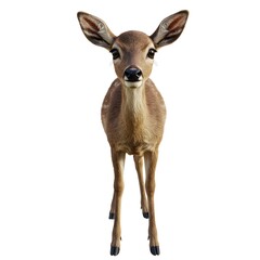 A front view of a cute deer with large ears and curious expression