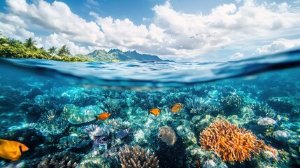 Underwater coral reef panorama
