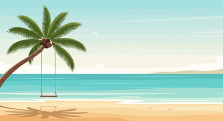 Fototapeta premium Tropical Paradise Scene Featuring a Palm Tree and Ocean Scenery Tranquil Getaway