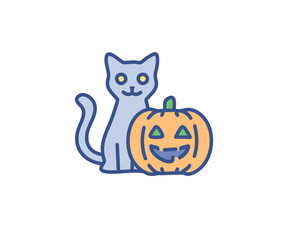 Cute halloween cat and jack o lantern