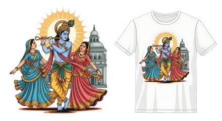 Krishna and Radha eternal love story artwork for cultural inspired apparel