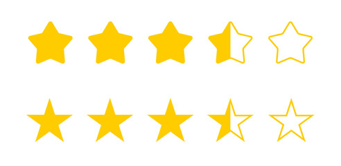 Five Stars Customer Review Icon vector illustration with yellow 5-star rating, product feedback, quality, and app interface design