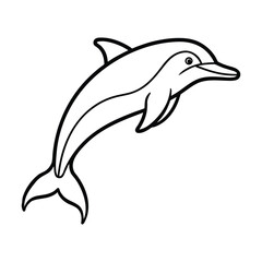 Simple outline drawing of a happy dolphin leaping out of the water