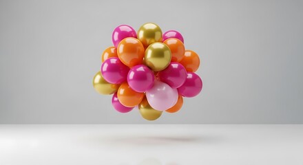 Vibrant orb of shiny balloons floating gracefully against a softly lit background