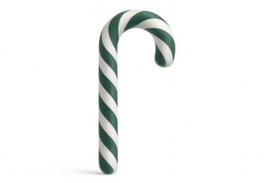 Green and white christmas candy cane with transparent background