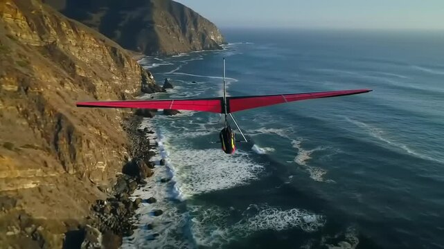 Hang glider over rocky coastline
