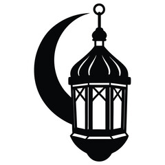 set of Ramadan lamp light silhouette vector