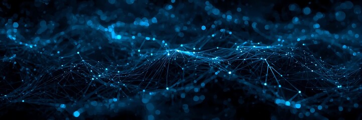 Abstract network connection background with glowing dots and lines representing data flow and communication in a digital and technological world