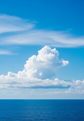 Naklejka premium Vast Blue Ocean and Sky with Fluffy White Cloud Horizon.