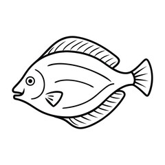 Simple line drawing of a flatfish swimming in profile