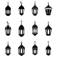 set of Ramadan lights silhouette vector