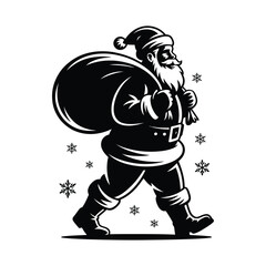 Naklejka premium Santa Claus Silhouette Illustration Carrying Sack of Gifts for Holiday Projects